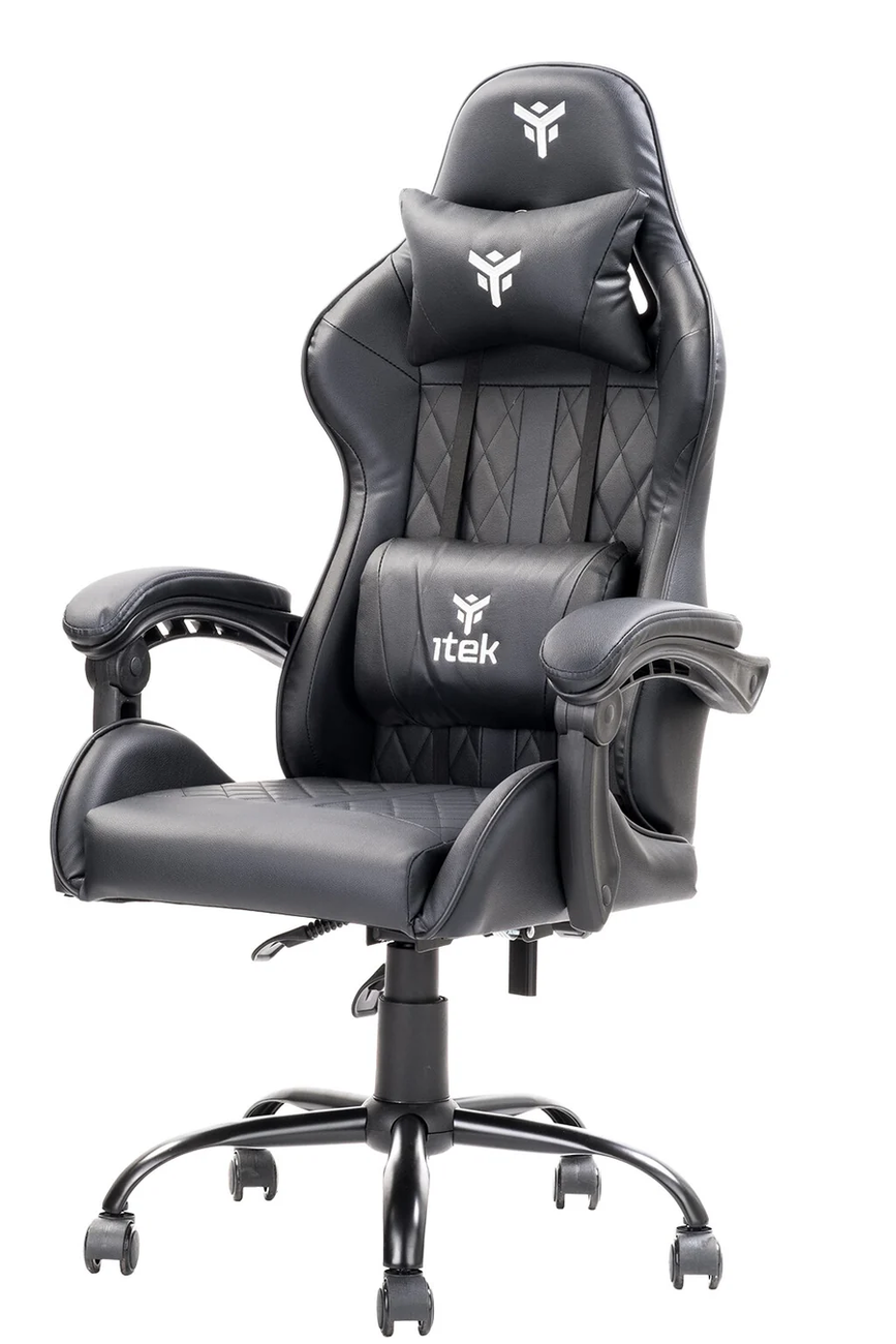 itek Gaming Chair RHOMBUS PF10 - PVC, Doppio Cuscino, Schienale Reclinabile, Nero Nero