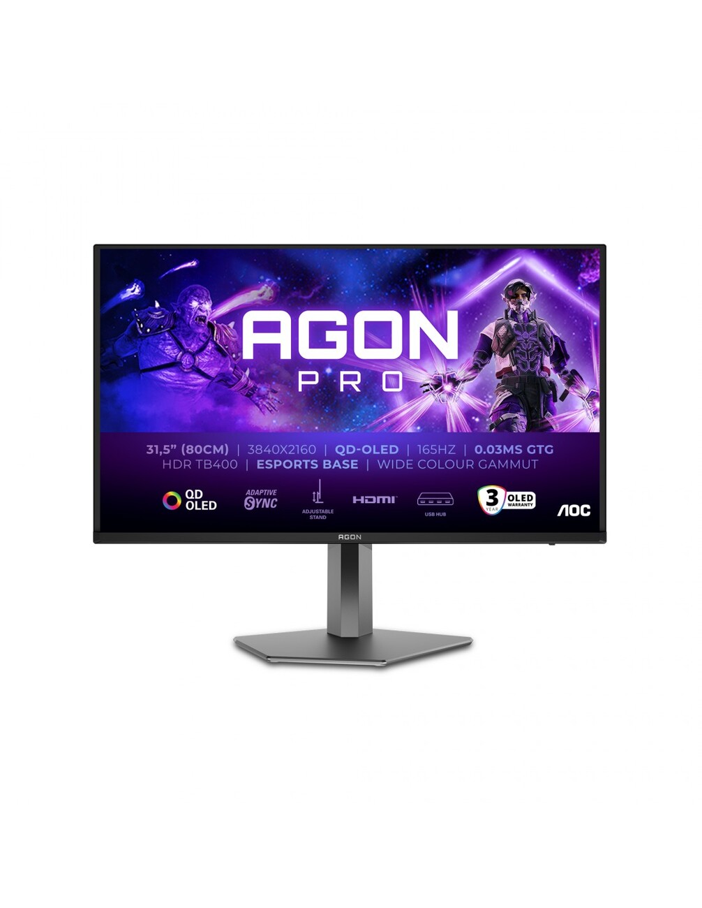 AOC Agon Pro AG326UDMonitor 31,5" QD-OLED 165Hz 4K 0,03ms Multimediale Pivot Hub USB...