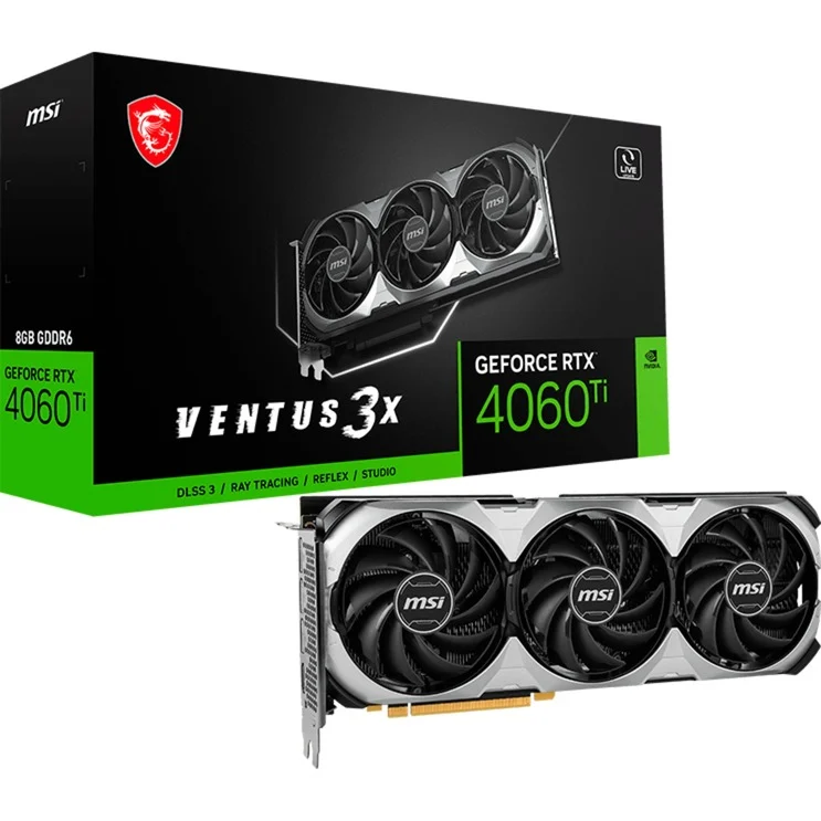 MSI VGA GEFORCE RTX 4060 TI, RTX 4060 TI VENTUS 3X E 8G OC, 8GB GDDR6, DP*3/HDMI, ATX, TRIPLE...