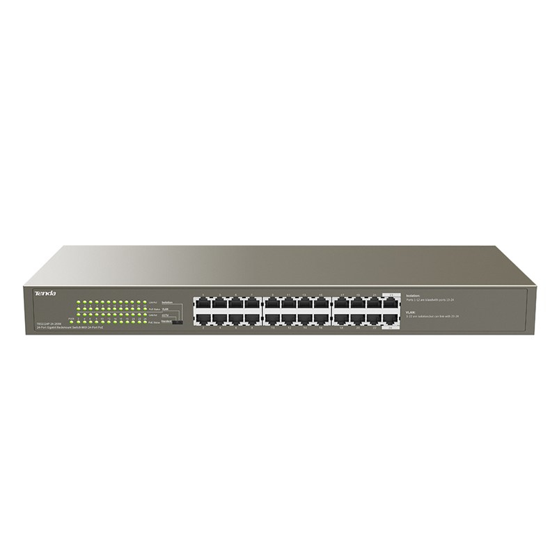 Tenda SWITCH PoE TEG1124P 24 250W - IEEE 802.3uxab, 802.3af/at, 24xGE(PoE&Data) PoE output:...