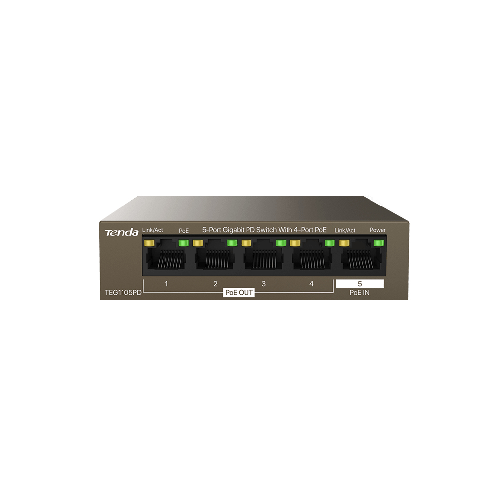 Tenda SWITCH BUSINESS TEG1105PD - 5P Gigabit Desktop PD With 4P PoE Gbps data transm, PSE &...