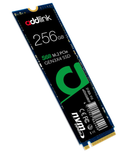 Addlink S68 - 256GB SSD M.2 PCIe Gen3x4 NVMe 2280, (R:2000, W:1200), DRAM-less