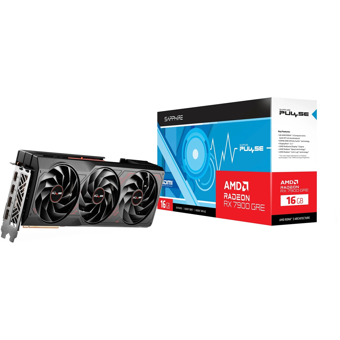 SAPPHIRE VGA RADEON RX 7900 GRE, PULSE RX 7900GRE GAMING OC, 16GB GDDR6, 2HDMI/2DP, LITE SAPPHIRE