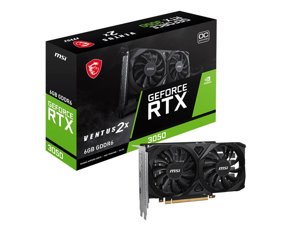 MSI VGA GEFORCE RTX 3050, RTX 3050 VENTUS 2X E 6G OC, 6GB GDRR6, HDMI*2/DP, ATX, DUAL FAN