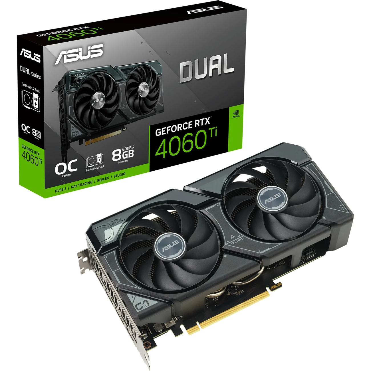 ASUS VGA GEFORCE RTX 4060 TI, DUAL-RTX4060TI-O8G-SSD, 8GB GDDR6, 3DP/HDMI, DLSS 3, CON SLOT M.2...