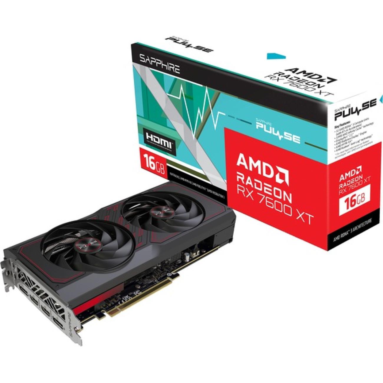 SAPPHIRE VGA RADEON RX 7600 XT, PULSE RX 7600 XT GAMING OC, 16GB GDDR6, 2HDMI/2DP, LITE SAPPHIRE