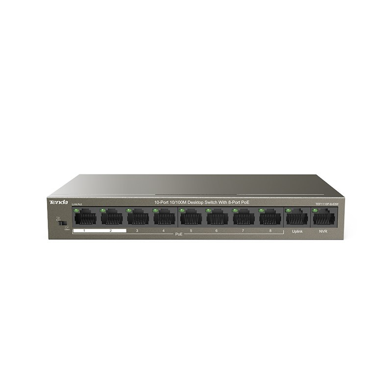 Tenda SWITCH PoE TEF1110P 8 63W - IEEE 802.3/u/x,IEEE802.3af/at...