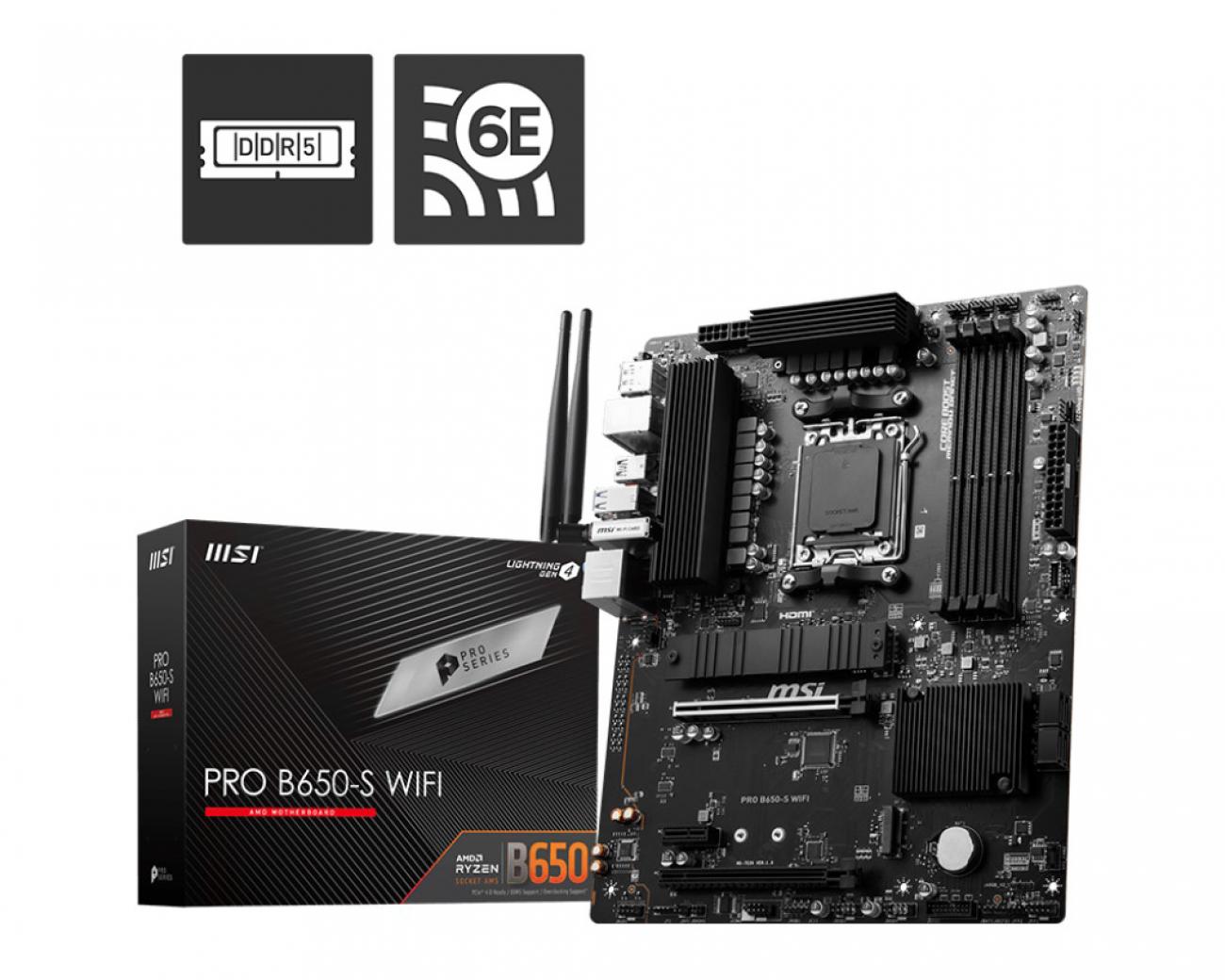 MSI MB AMD B650, PRO B650-S WIFI, AM5, 4DDR5, 2PCI-Ex16, 1PCI-Ex1, 2M.2, 4SATA3