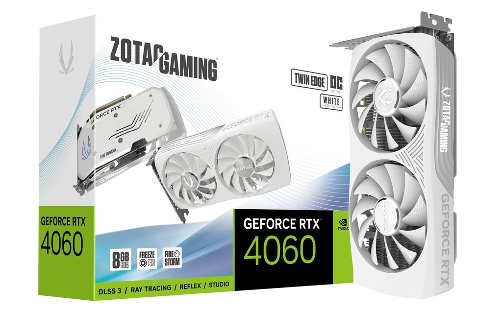 Zotac RTX 4060 Twin Edge OC White Edition 8GB GDDR6 DLSS 3 HDMI/3*DP PCi Ex 4.0 16x