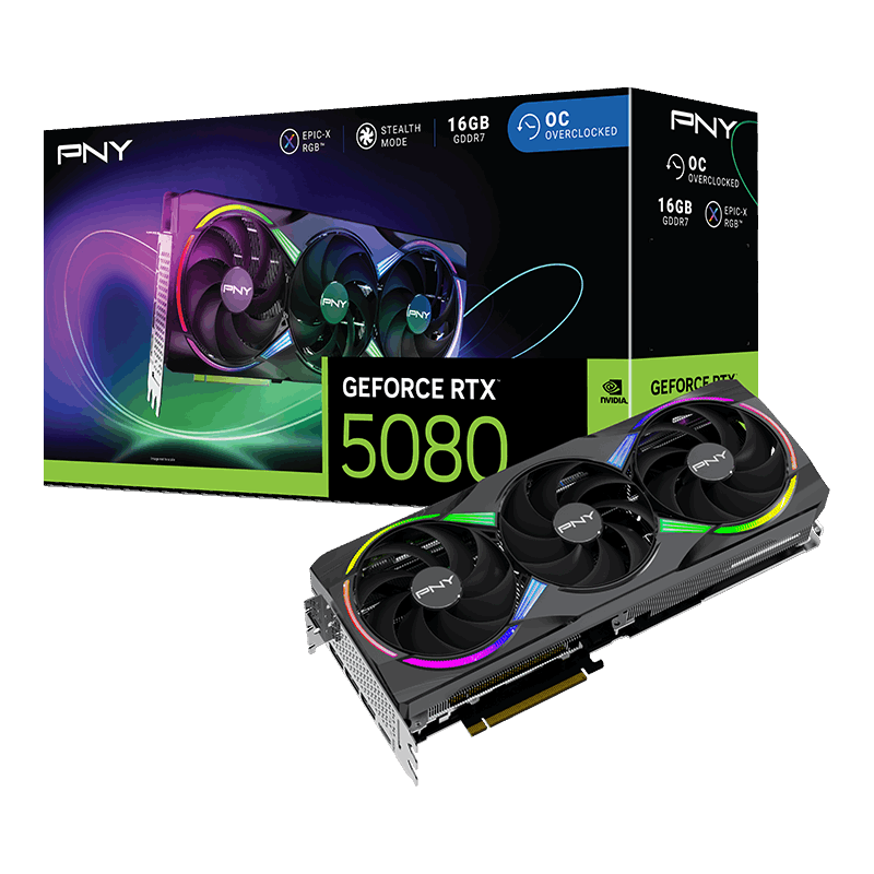 PRE-ORDINE! PNY VGA GEFORCE RTX 5080, 16GB GDDR7, ARGB, OVERCLOCKED, TRIPLE FAN, DLSS4