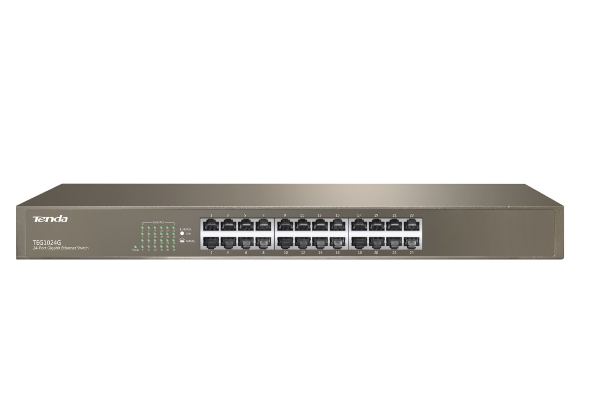 Tenda SWITCH BUSINESS TEG1024G - IEEE 802.3uxab, 24xSelf Adj RG45 Gigabit, Capacit 48Gbps, Protez...