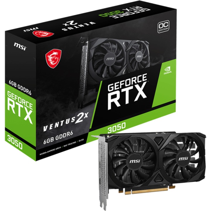 MSI VGA GEFORCE RTX 3050, RTX 3050 VENTUS 2X E 6G OC, 6GB GDRR6, HDMI*2/DP, ATX, DUAL FAN